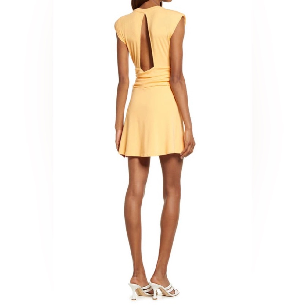 Afrm Jazlyn Ruched Ribbed Dress In Orange Cream size Medium